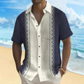 Printed men's leisure shirt with loose fit in various colours, showing cardigan style and pattern details