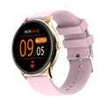 Black smartwatch with 1.28-inch screen on silicone wristband, showing health monitoring display