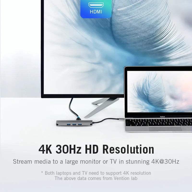 Grey Type-C converter with HDMI, three USB ports, Ethernet, and memory card slots showing 101.4mm size