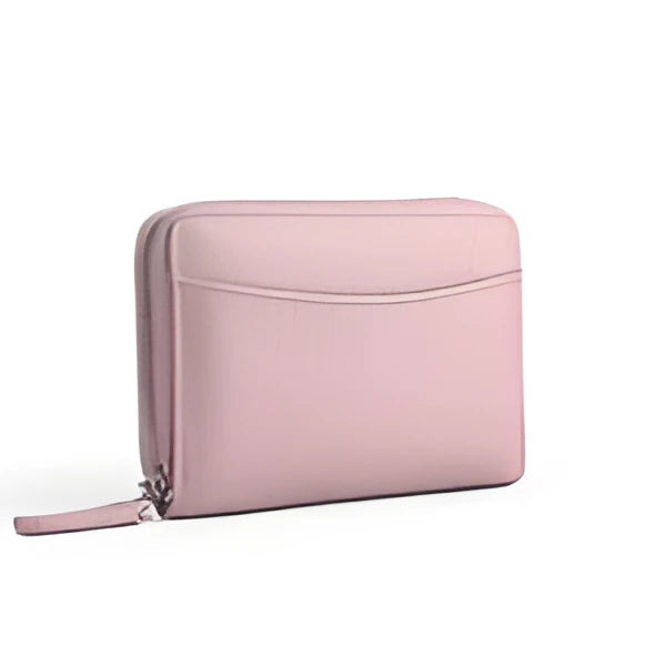 Genuine leather zipper coin storage bag with anti-theft swiping function in solid colour design