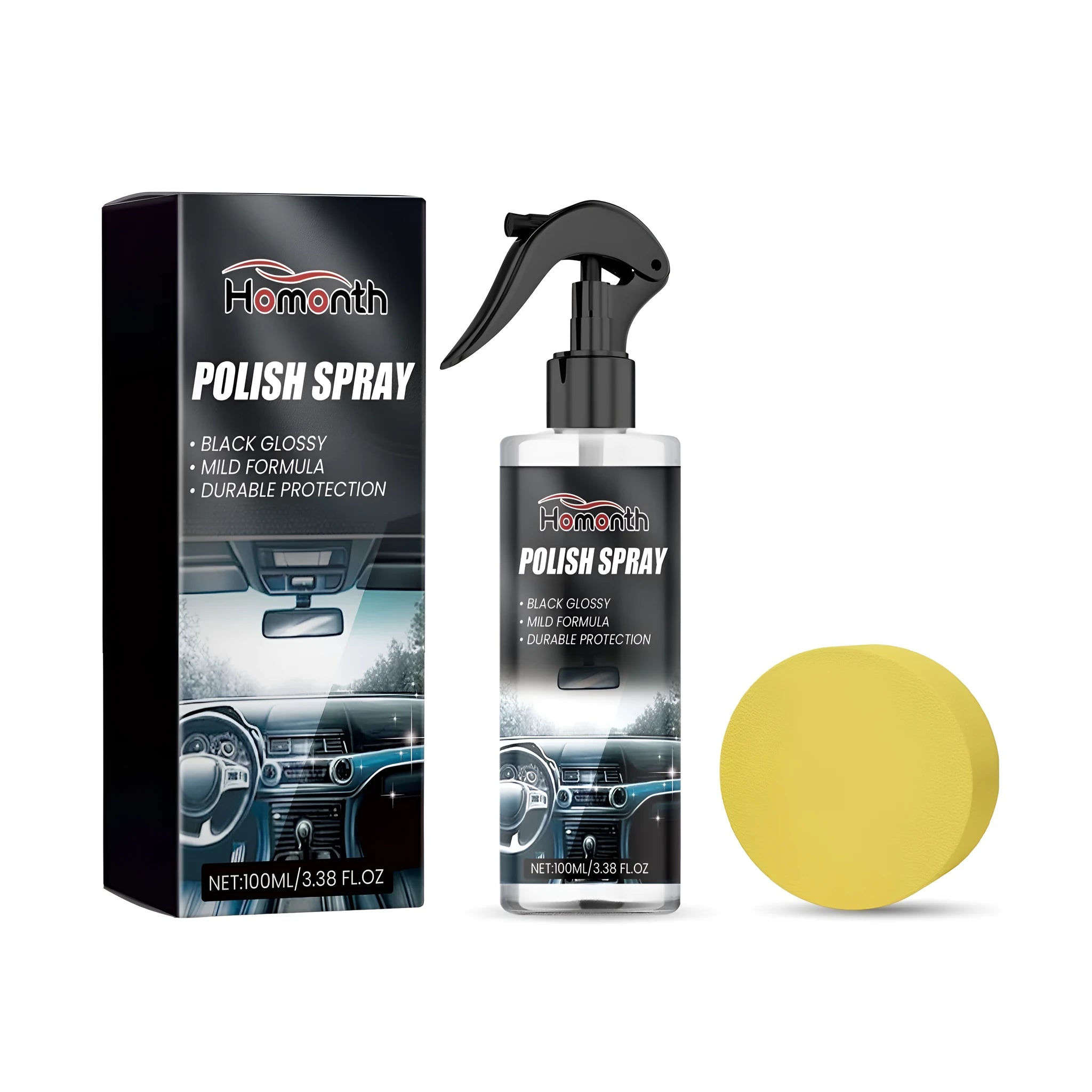 100ml car interior cleaner bottle and separate sponge applicator for refurbishment