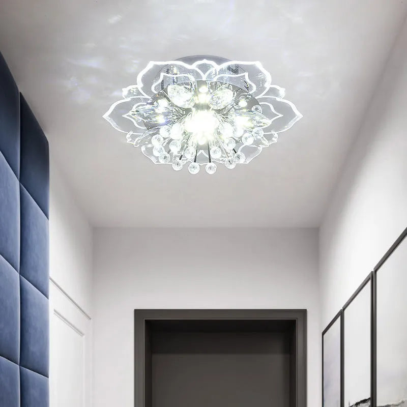 Small crystal lamp with flower-shaped shade and LED light source for modern interiors