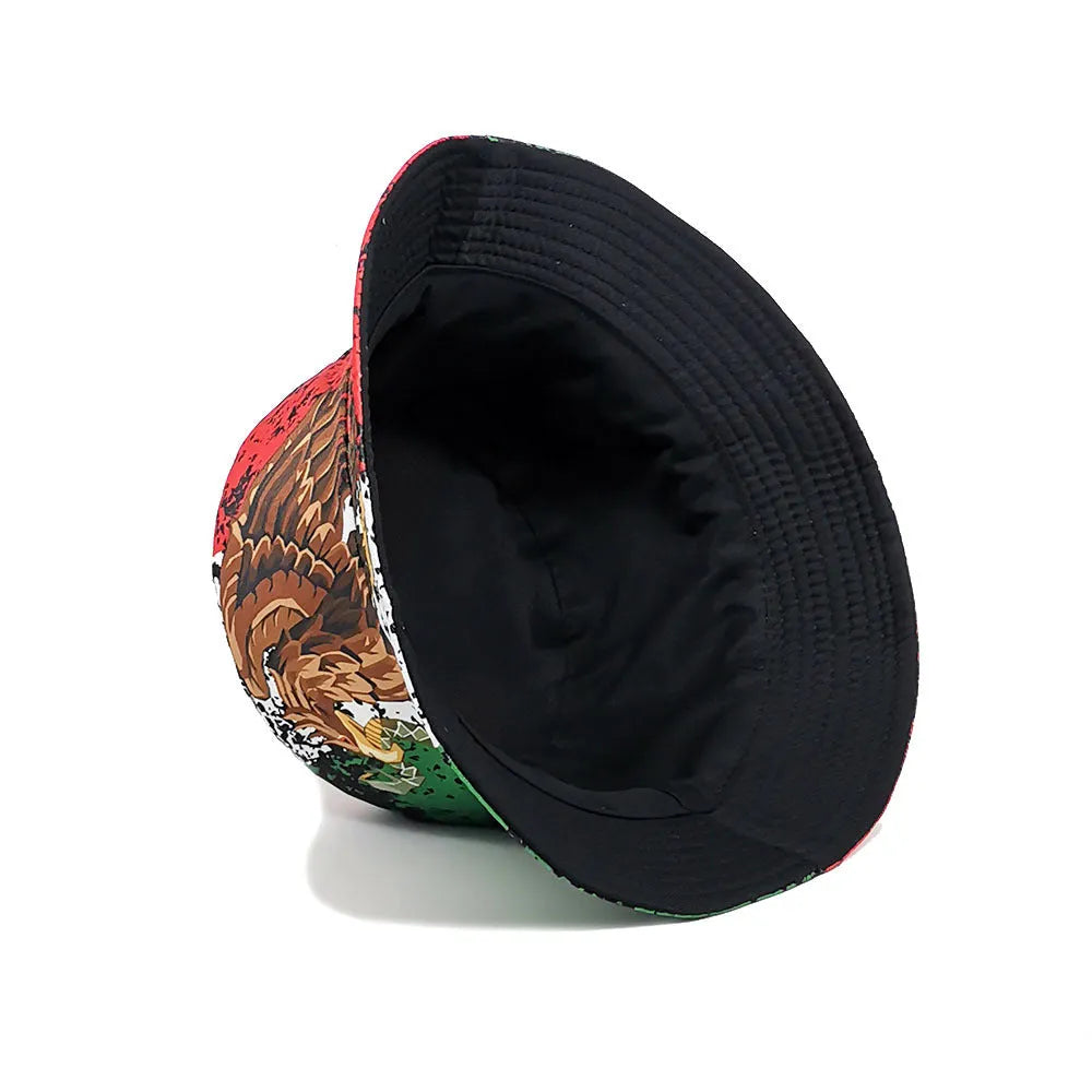 Eagle pattern retro bucket hat with dome crown in size M for sun protection
