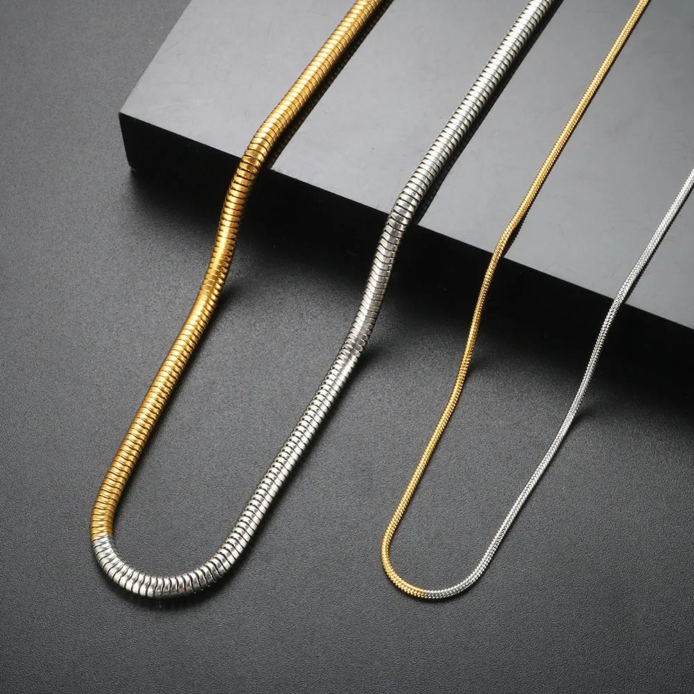 Golden snake bones chain with geometric lines, 3mm thick stainless steel construction for women's hip-hop fashion