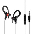 Black wired earhook sport headphones with 3.5mm jack and microphone on cable