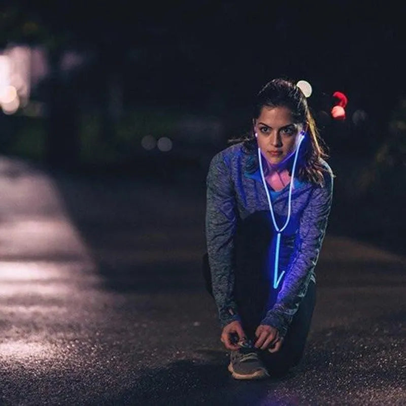Magic Light LED earphones with aluminium alloy shells showing blue EL illumination around earpieces
