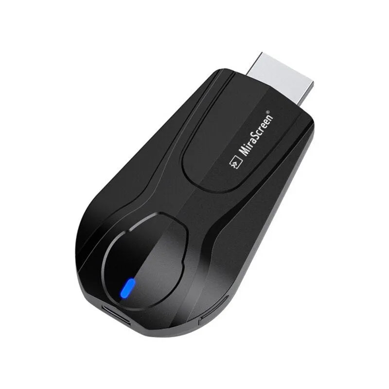 Black wireless screen player with HDMI port for smartphone content sharing to televisions