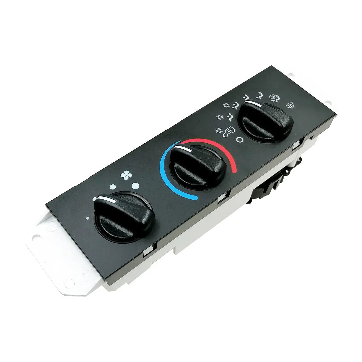 Black automotive air conditioning control switch panel for 2005-2006 Jeep Wrangler.