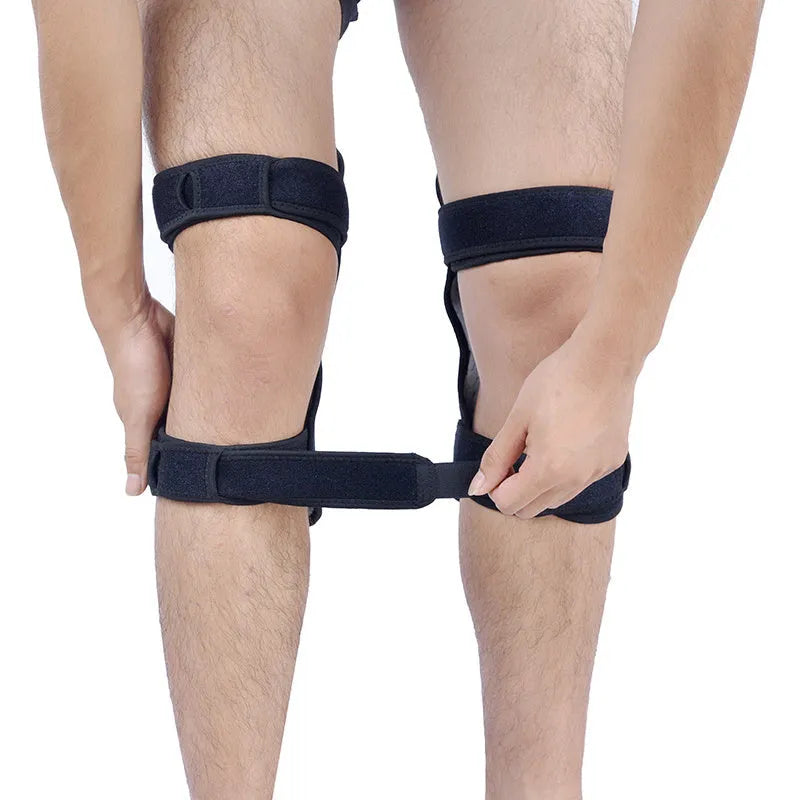 Knee brace with patella booster spring, adjustable length, breathable fabric, for mountaineering and sports support