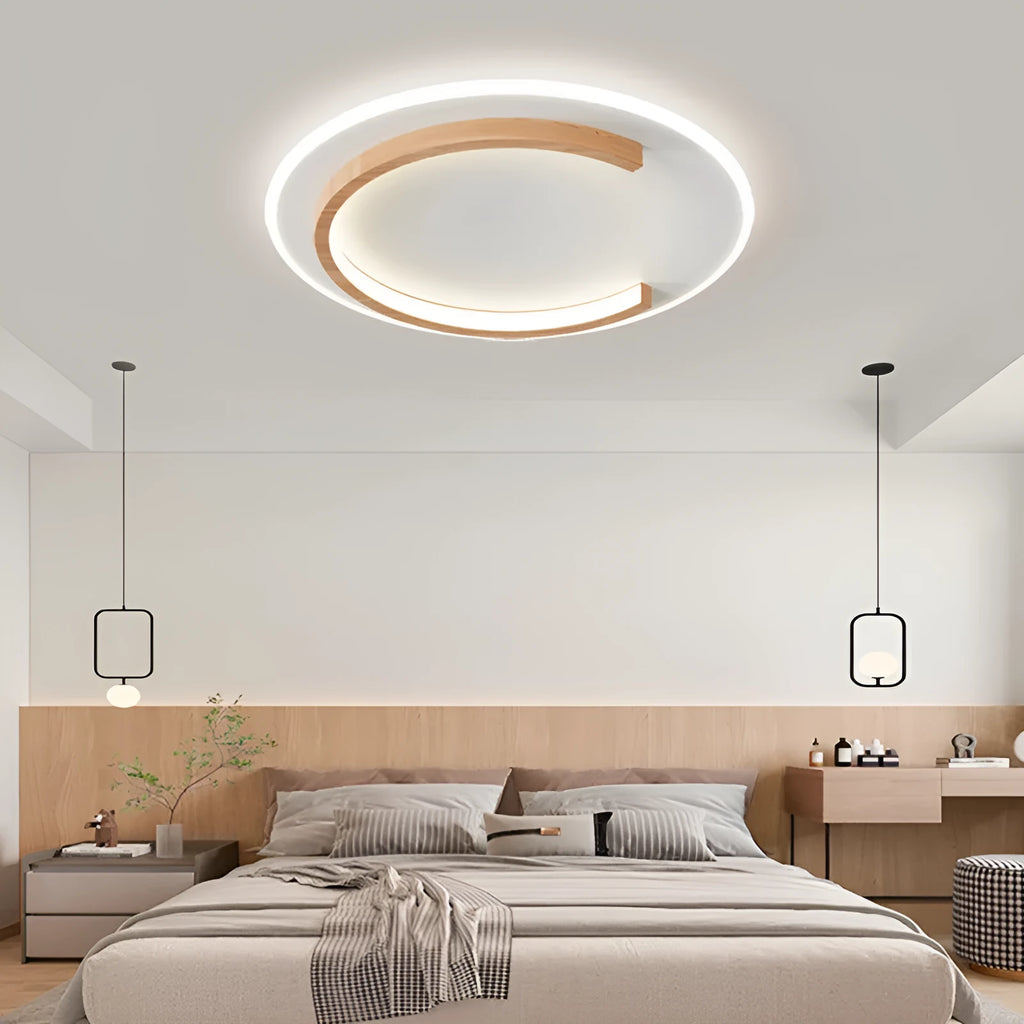 Round wooden LED ceiling light 50cm bedroom ceiling lamp with 220V voltage and white or stepless dimming options