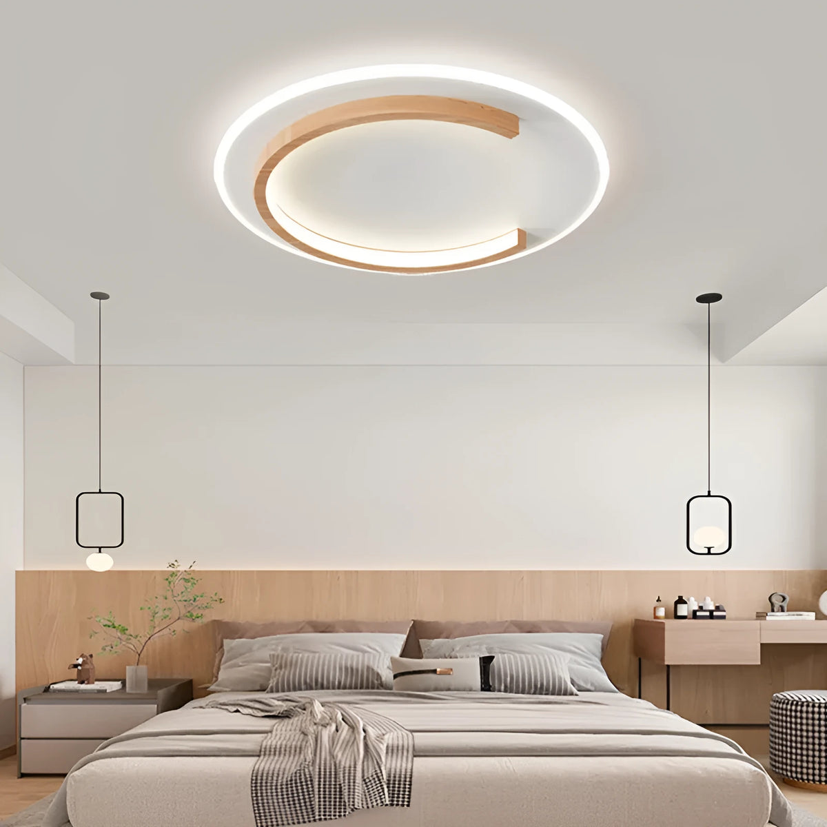 Round wooden LED ceiling light 50cm bedroom ceiling lamp with 220V voltage and white or stepless dimming options