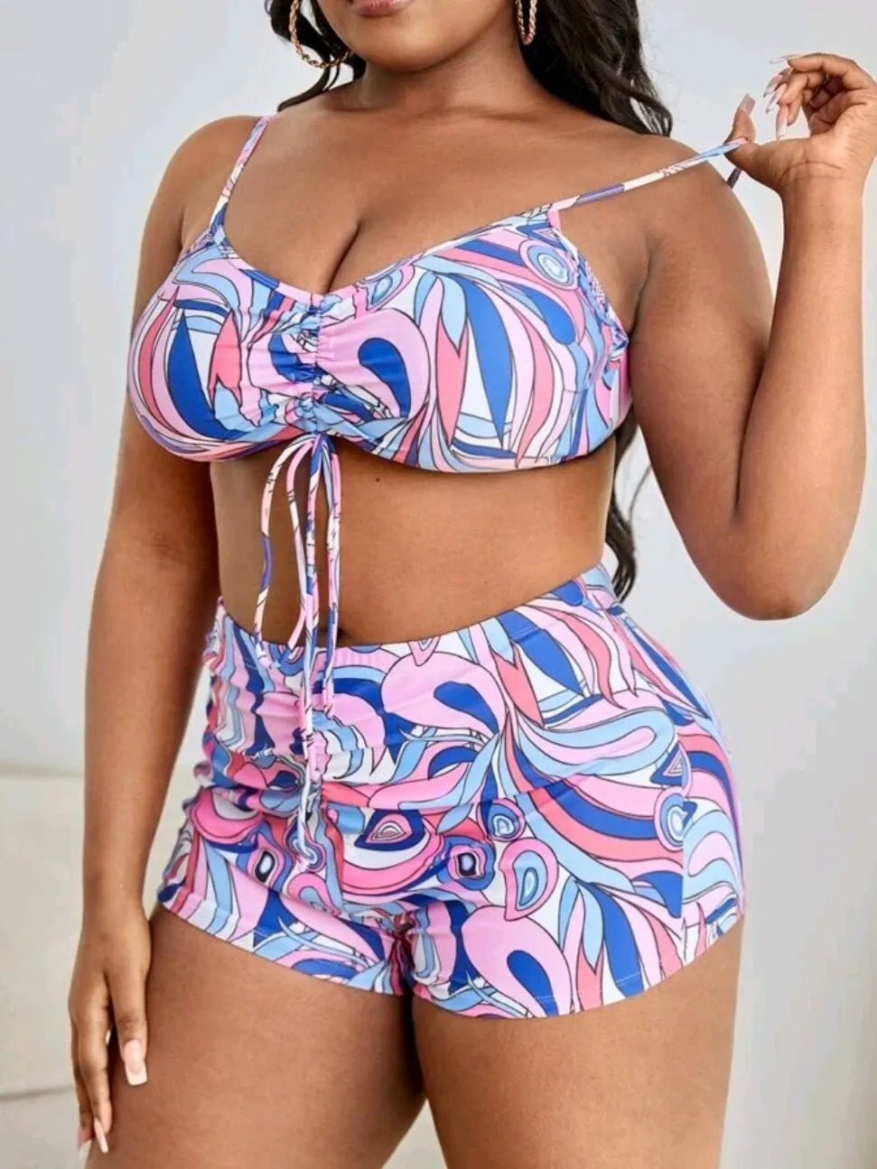 Women's floral print swimsuit bikini three-piece set with matching cardigan in larger sizes