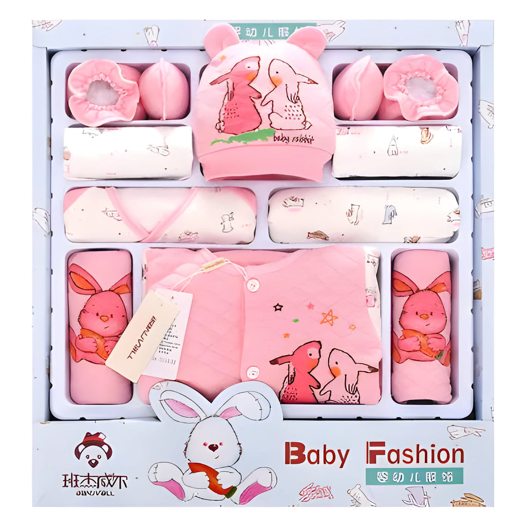 Pink cotton baby clothes set with radish rabbit pattern for newborn infants