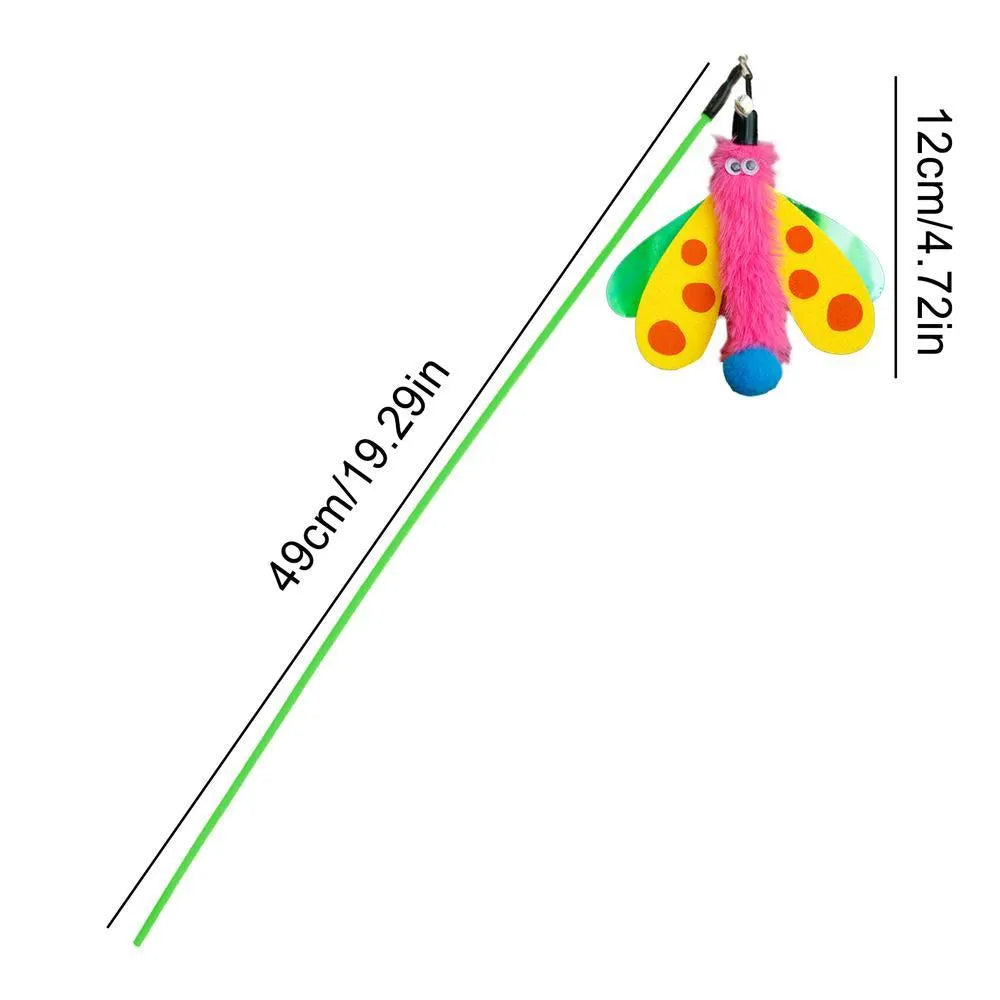 49cm cat wand toy with colourful dragonfly attachment and small bell for indoor cat play