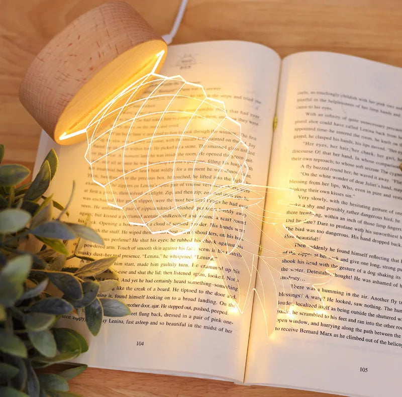 Cartoon night light with wooden base and acrylic elements, 24.5x10cm dimensions, USB powered with dimmable 1.6W LED