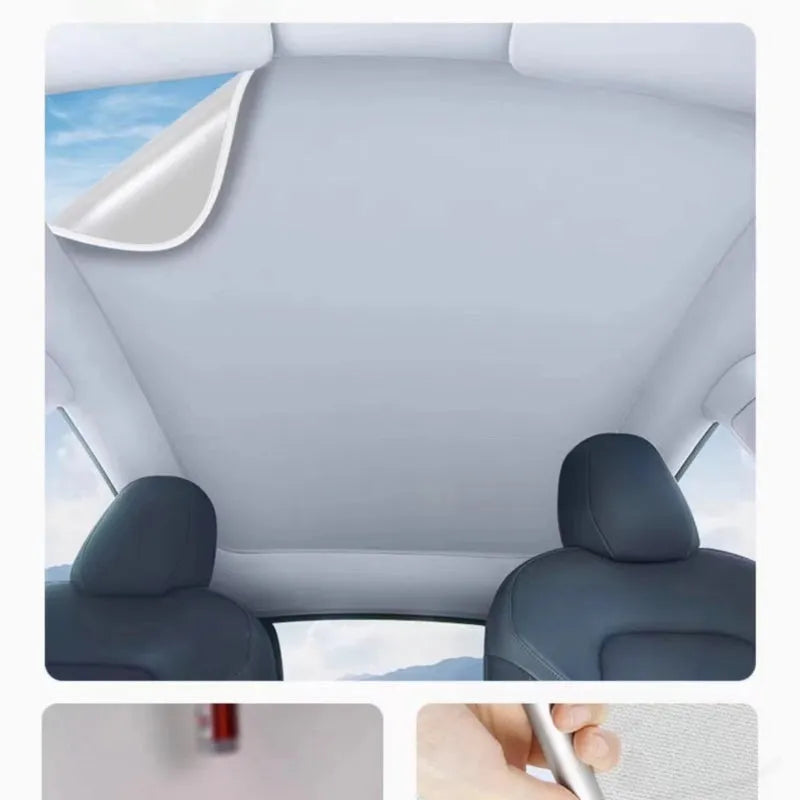 Silicone electrostatic adsorption car sunshade with plaid pattern in black