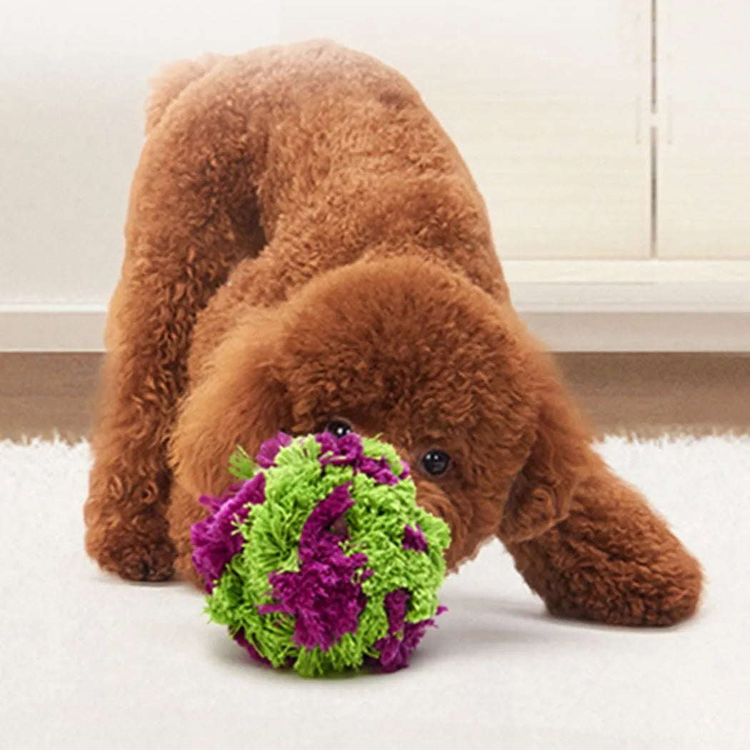 15cm purple plush seaweed ball dog chew toy with knotted texture
