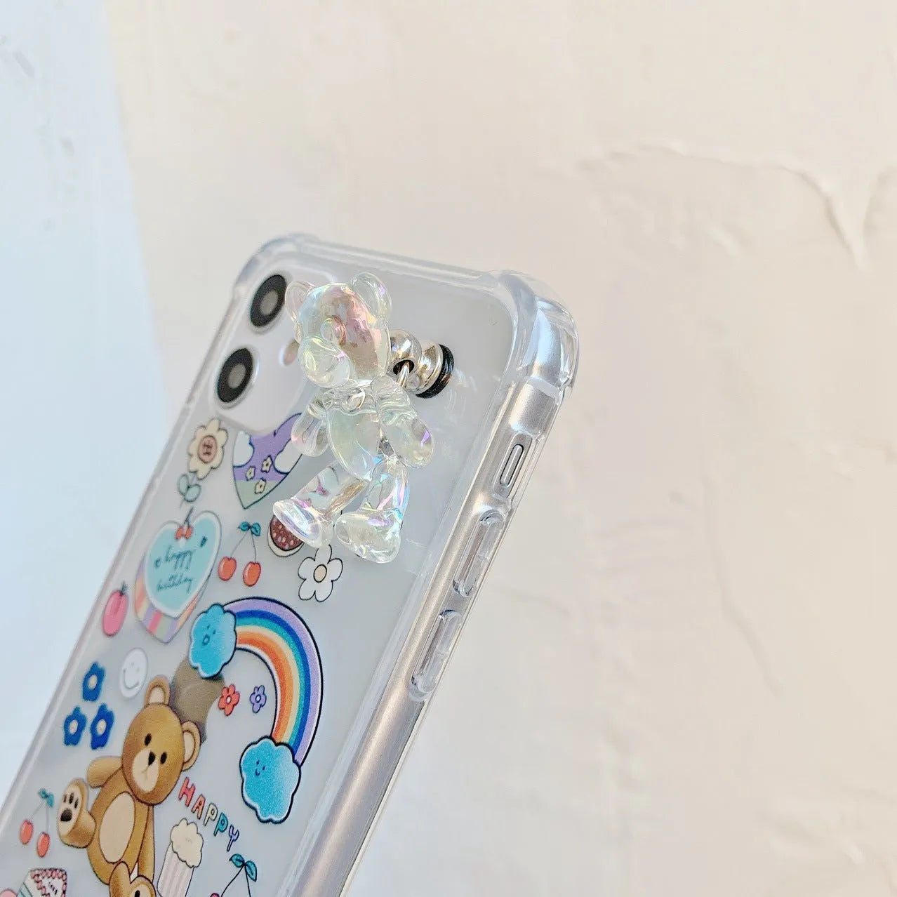 Bear chain protective iPhone case with cartoon design for multiple iPhone models