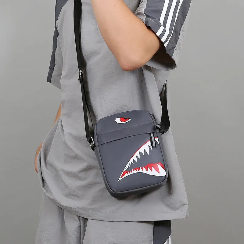 Men's small casual crossbody bag with animal pattern design in Oxford cloth construction