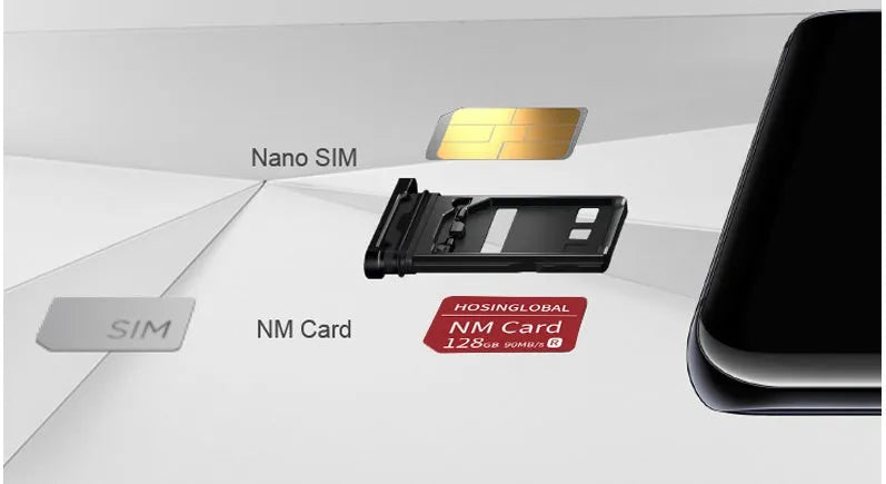 128GB NM memory card for mobile phones, 90MB/s, 12.3x8.8x0.7mm, red Huawei NM card format