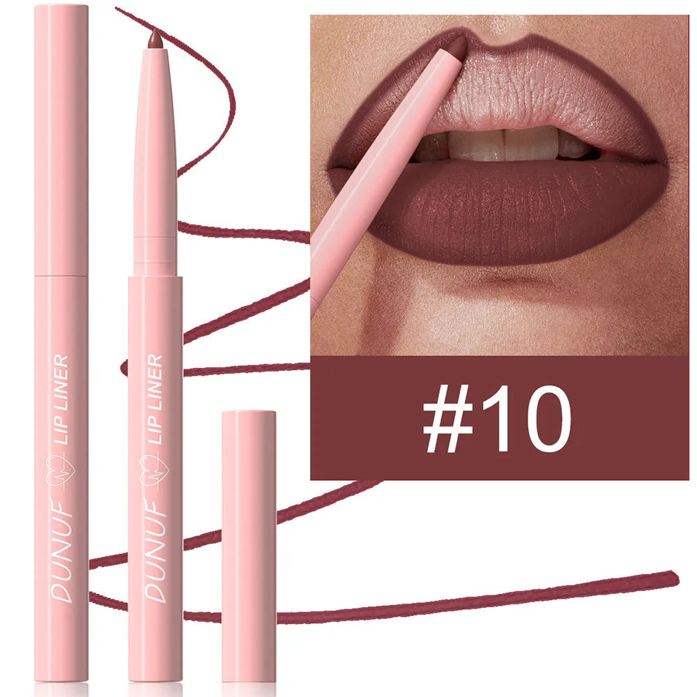 Velvet matte lip liner pencil in twelve colour options for precise lip definition