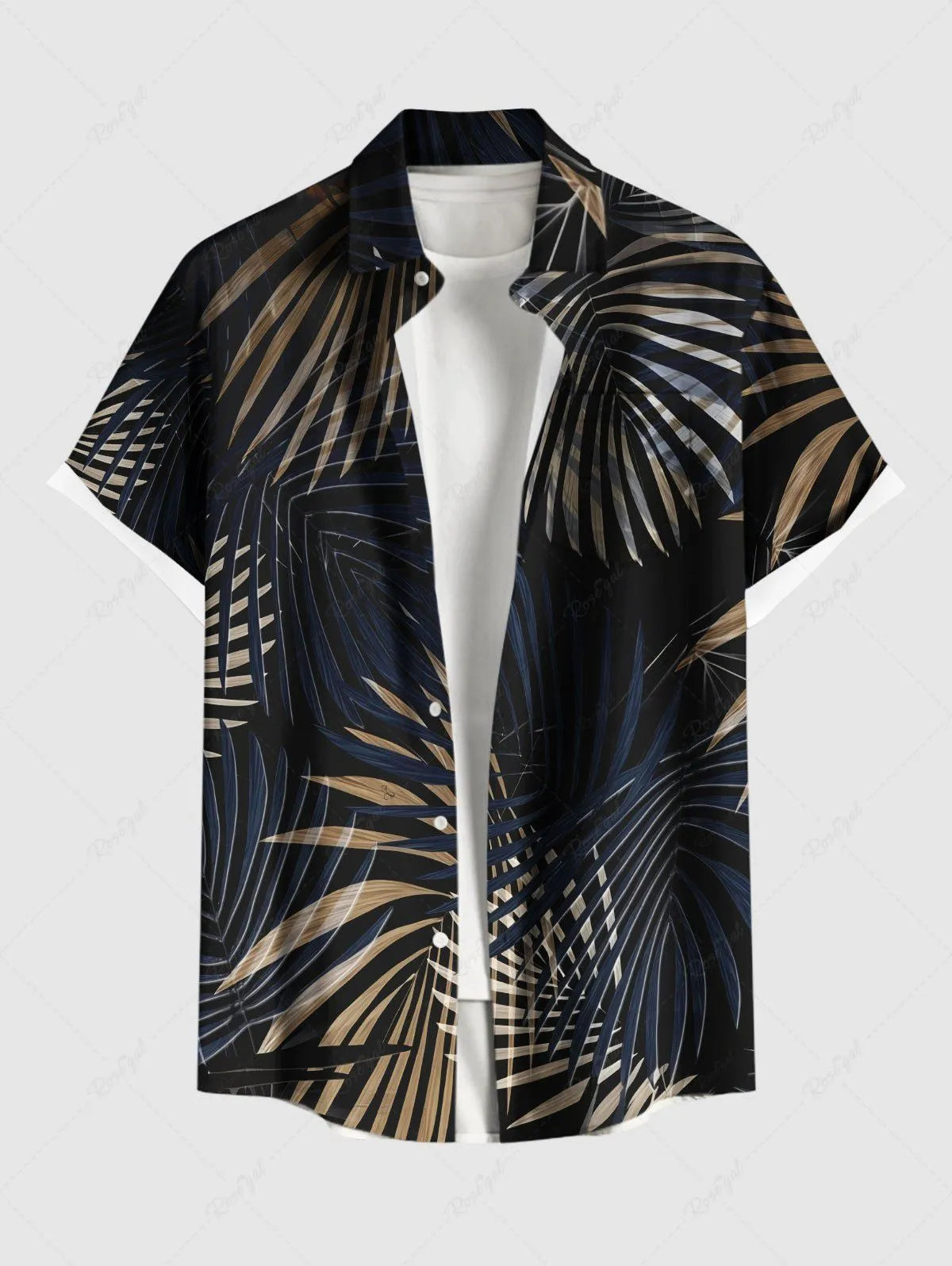 Men's striped short sleeve stand collar shirt in loose cardigan style for summer casual wear