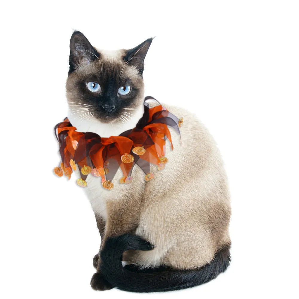 Tie-dyed cloth dog collar in Christmas and Halloween colour patterns with adjustable free size