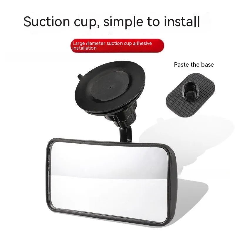 Black 360-degree rotating rearview mirror for car with suction cup mount on a windscreen.
