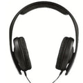 Black head mounted monitor stereo headphones with microphone and 3.5mm plug