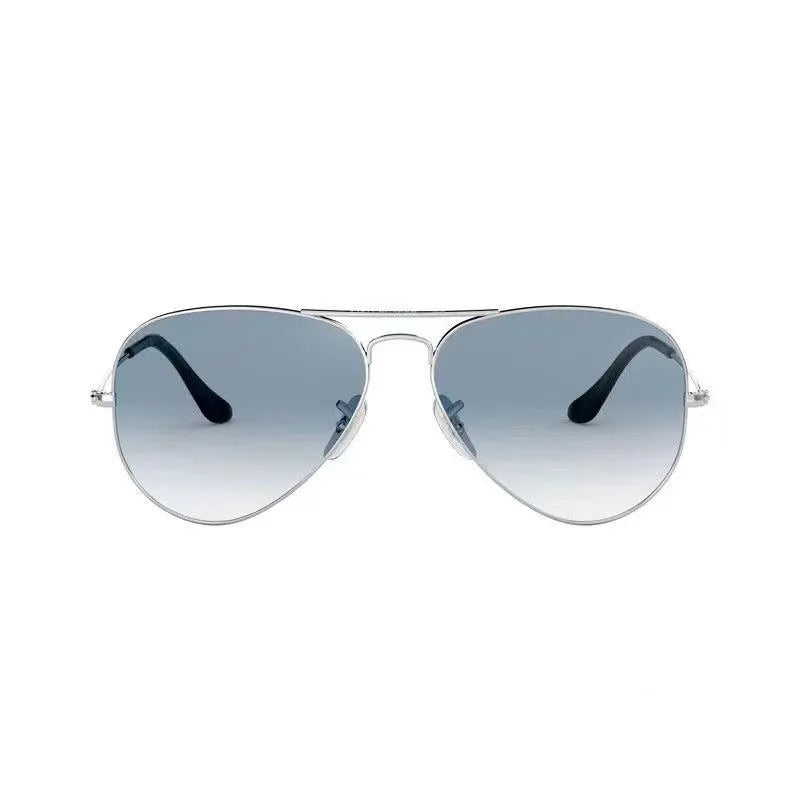 Tempered glass sunglasses with metal frame and UV400 protection lenses.