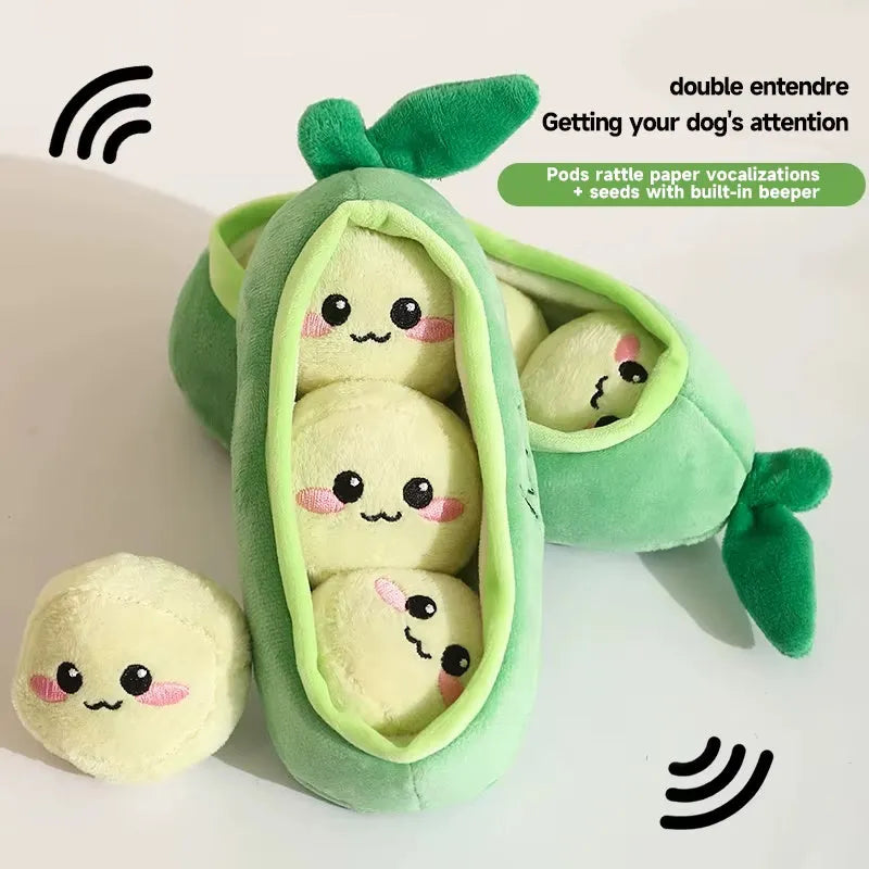 Interactive squeaky dog toy for puppies and small breeds, available in four shapes including Banana Monkey and Carrot Rabbit.