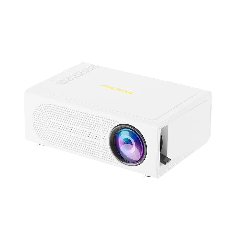 Portable mini projector in black or white with wired mobile phone connection for stable projection