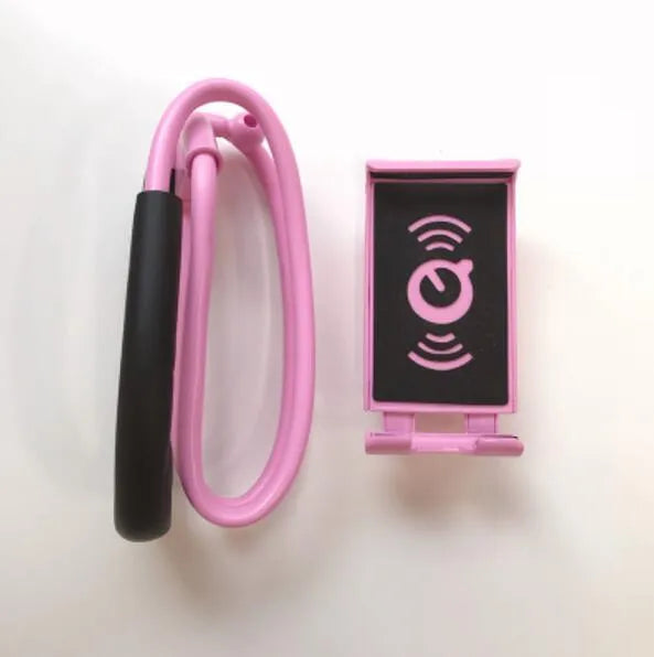 White universal phone holder with 360-degree rotation mechanism holding a smartphone