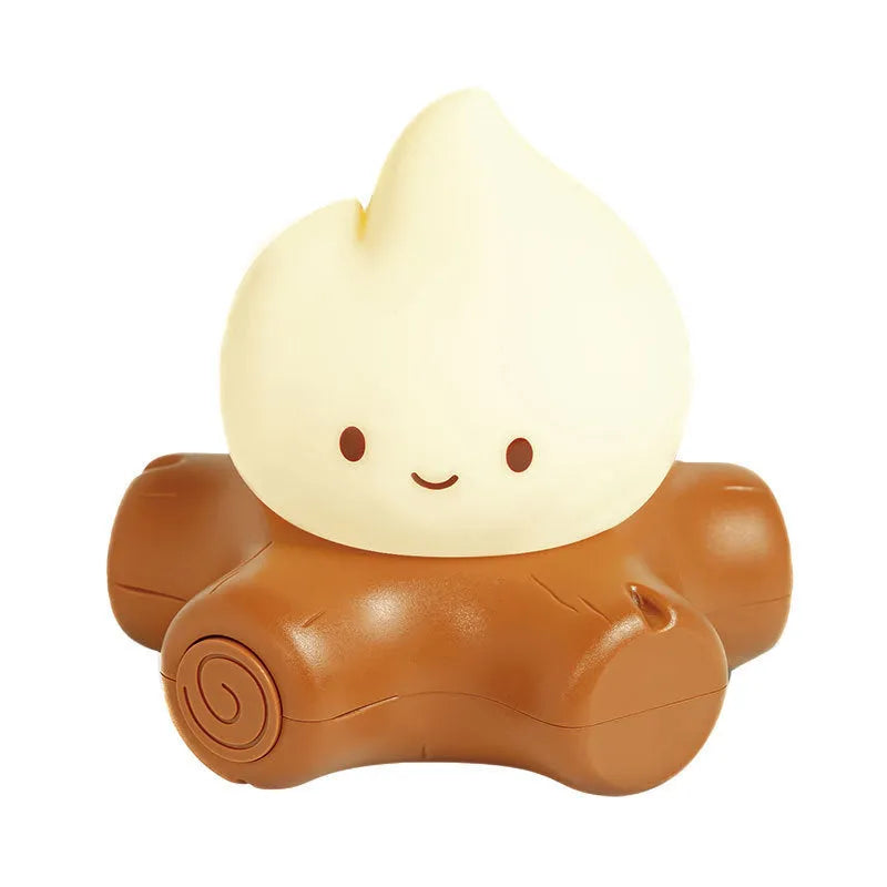 Silicone Small Fire Pile Night Lamp in cartoon style with ABS shade, showing compact 96x92x93mm dimensions and adjustable light colours