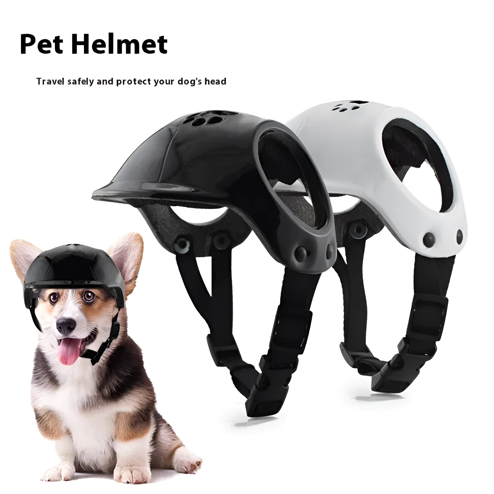 Plastic safety helmet for small to medium sized dogs in black colour