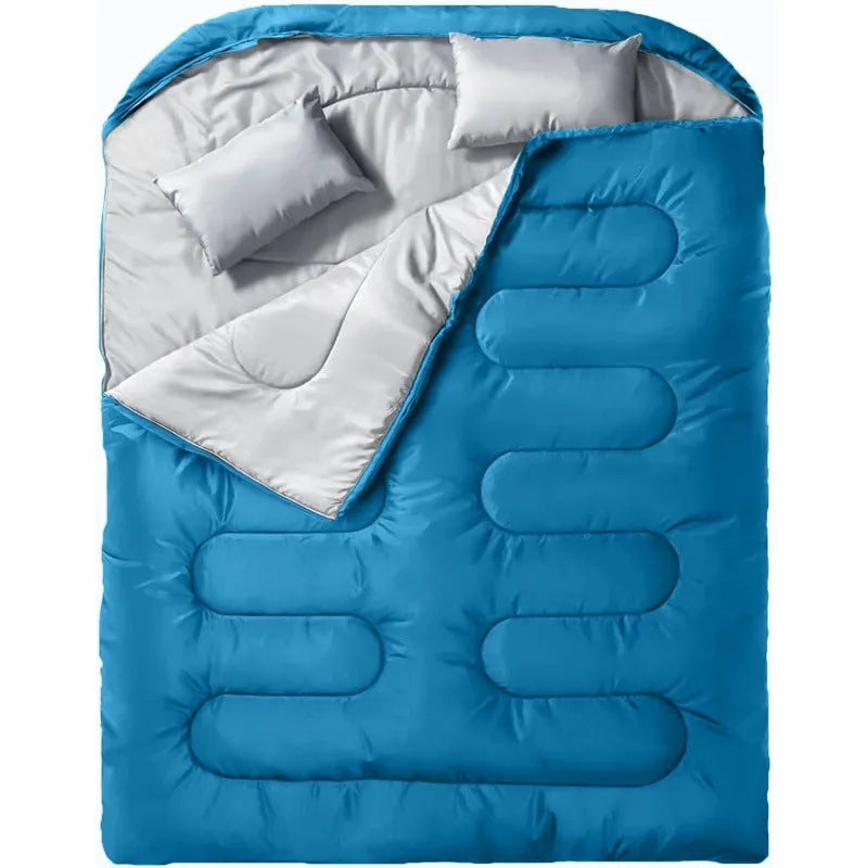Portable seven-in-one sleeping bag, 90.6in by 61in, polyester, Black Double or Rhinestone Blue Double