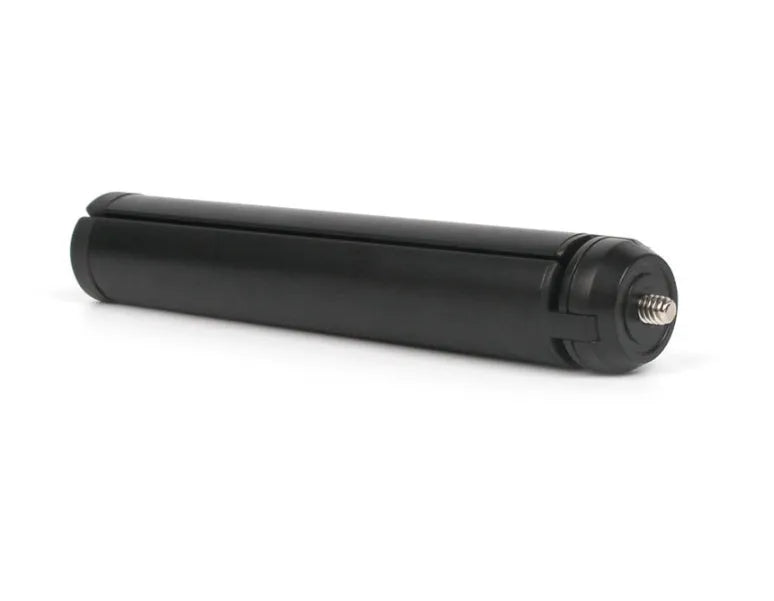 Black aluminium mobile phone tripod extended to 150cm height with 360-degree rotation capability