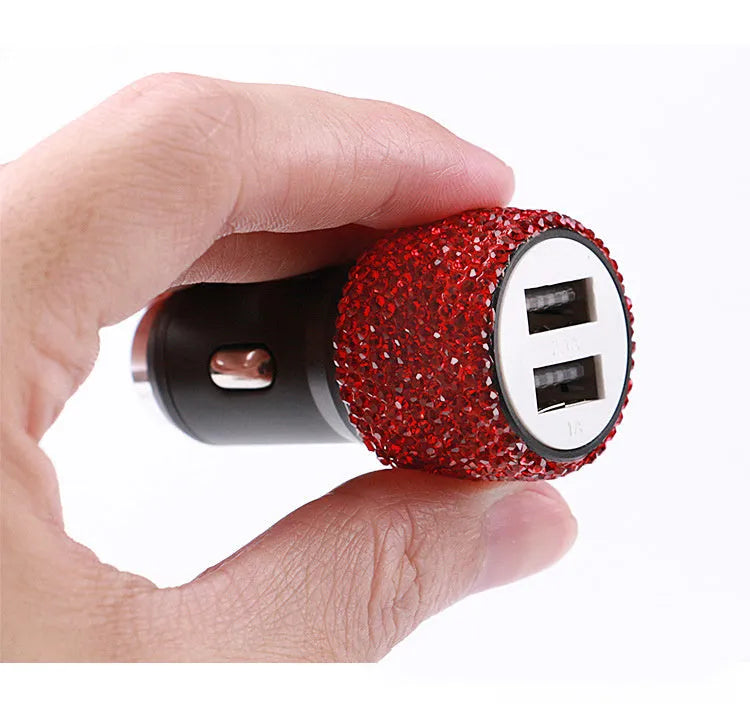 Diamond-patterned USB car charger for vehicle cigarette lighter in choice of colours