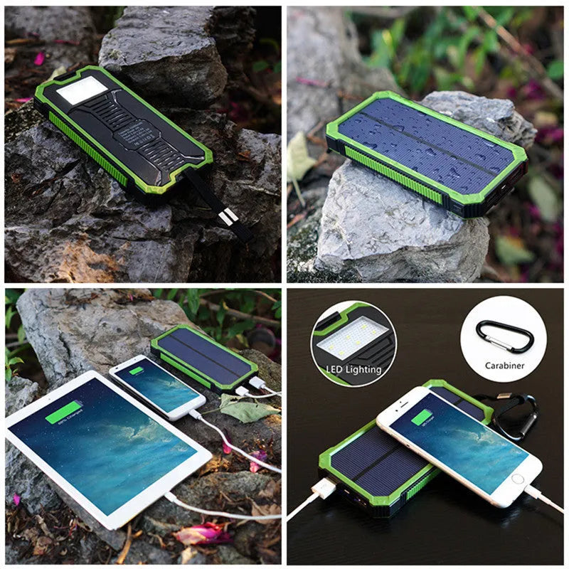 Solar power bank with polymer lithium battery in plastic housing showing colour options