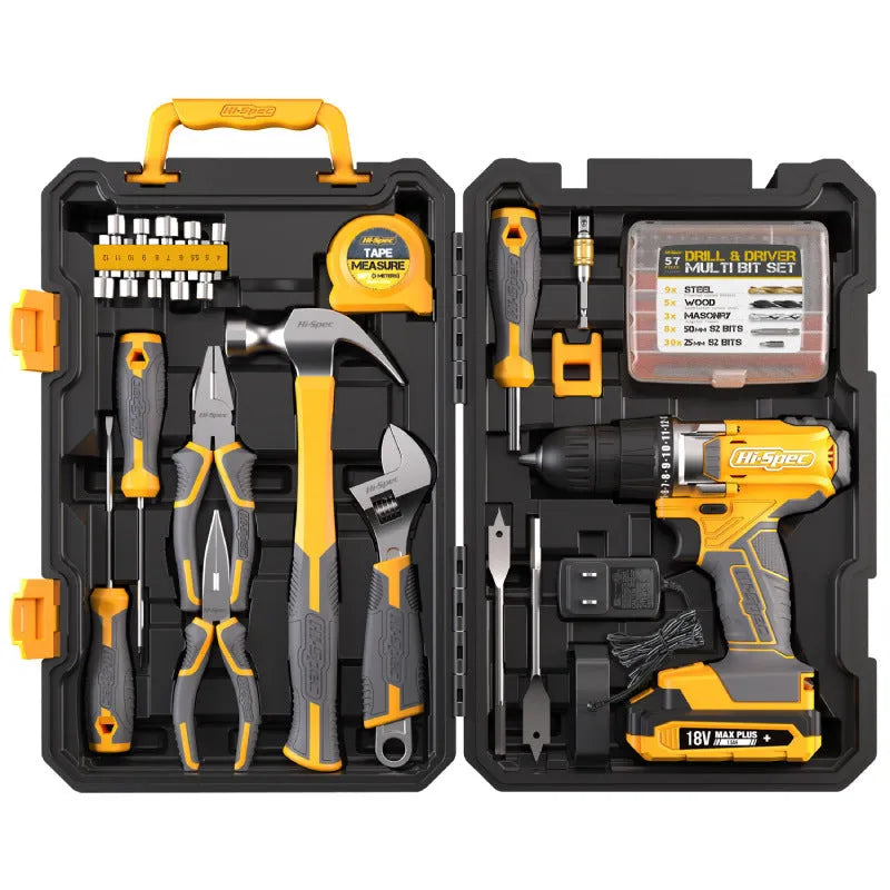 82-piece chrome-vanadium steel tool combo set in grey-yellow, 39.5cm case for furniture installation