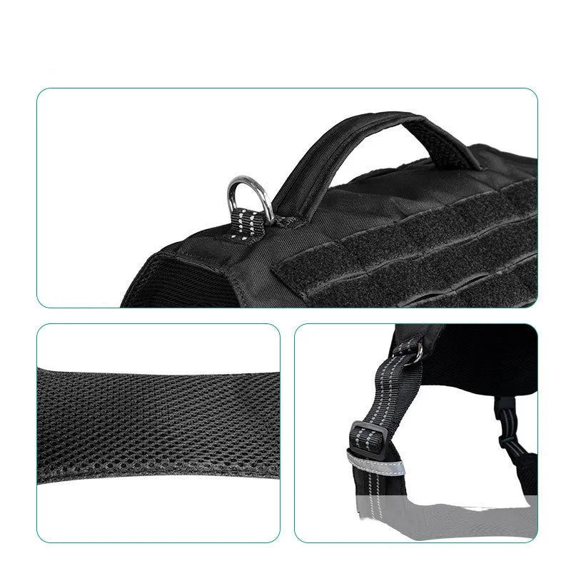 Nylon dog chest strap leash in black or army green, waterproof, sizes M L XL
