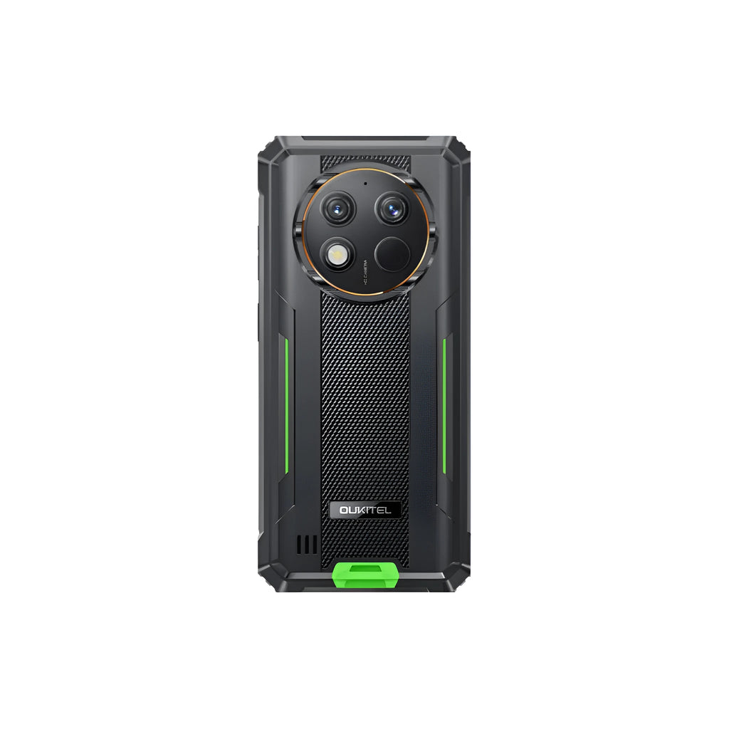 OUKITEL G1 mobile phone in grey, green, or orange colour on a plain background.