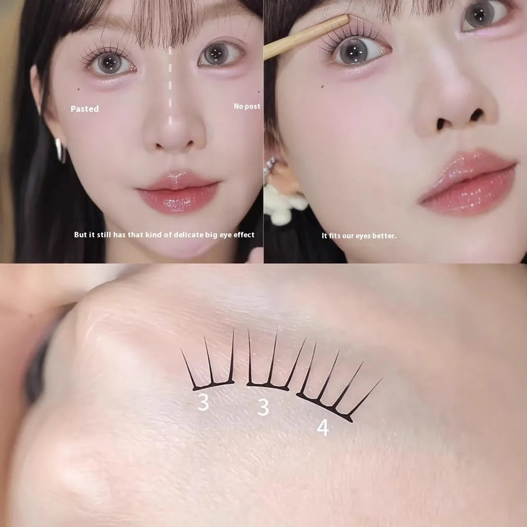 Pack of reusable false eyelash clusters made from black artificial fibre on a clear plastic tray.