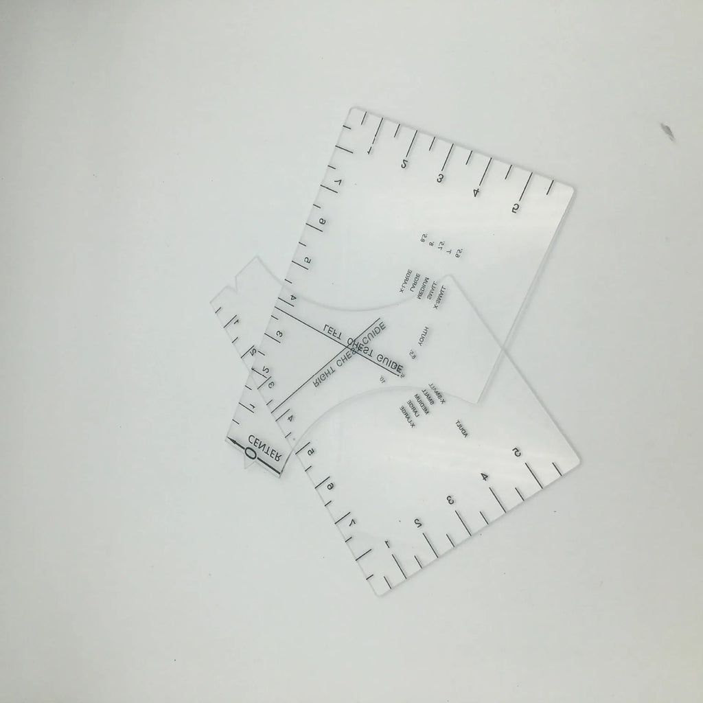 Transparent acrylic sewing patch ruler with measurement grid for T-shirt alignment