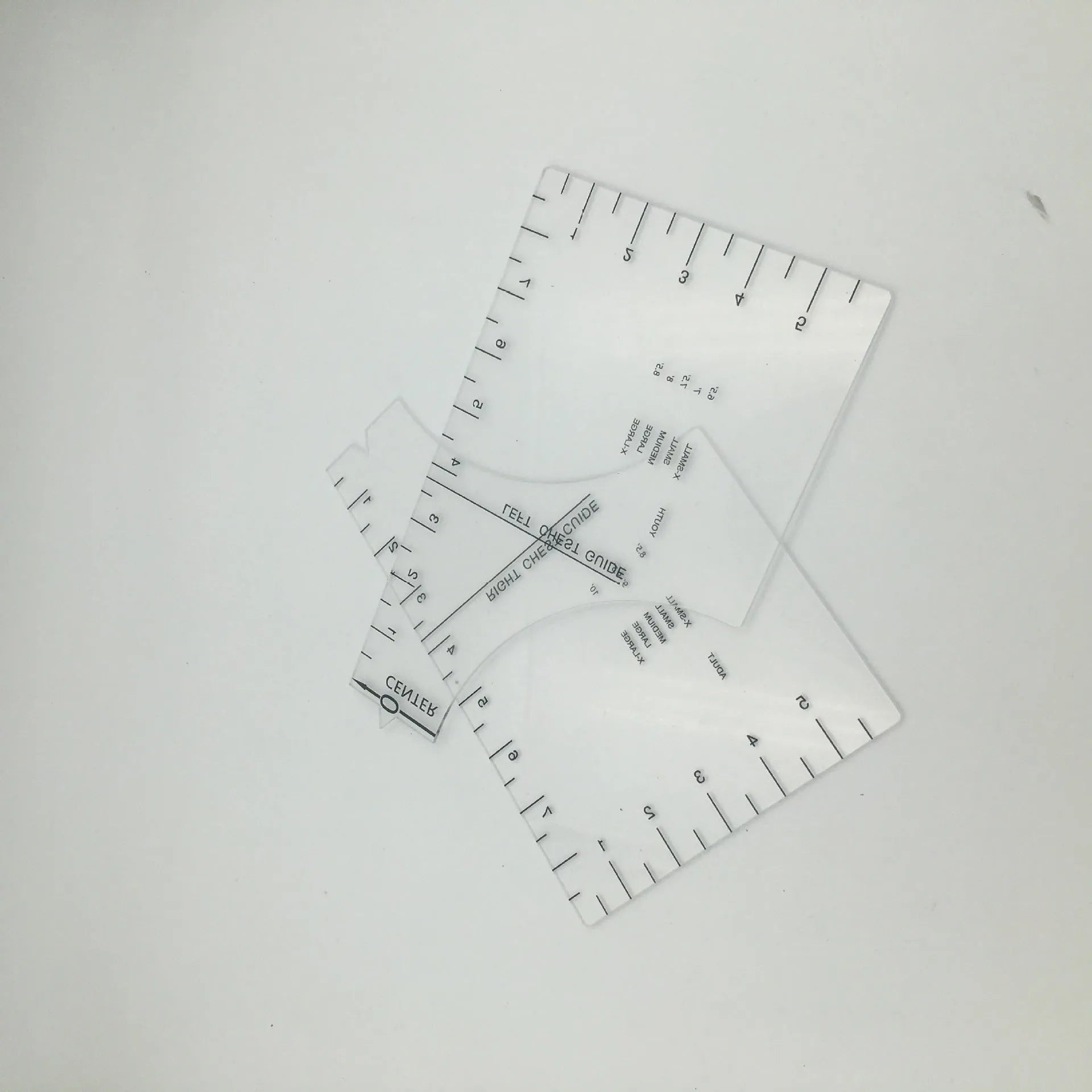 Transparent acrylic sewing patch ruler with measurement grid for T-shirt alignment