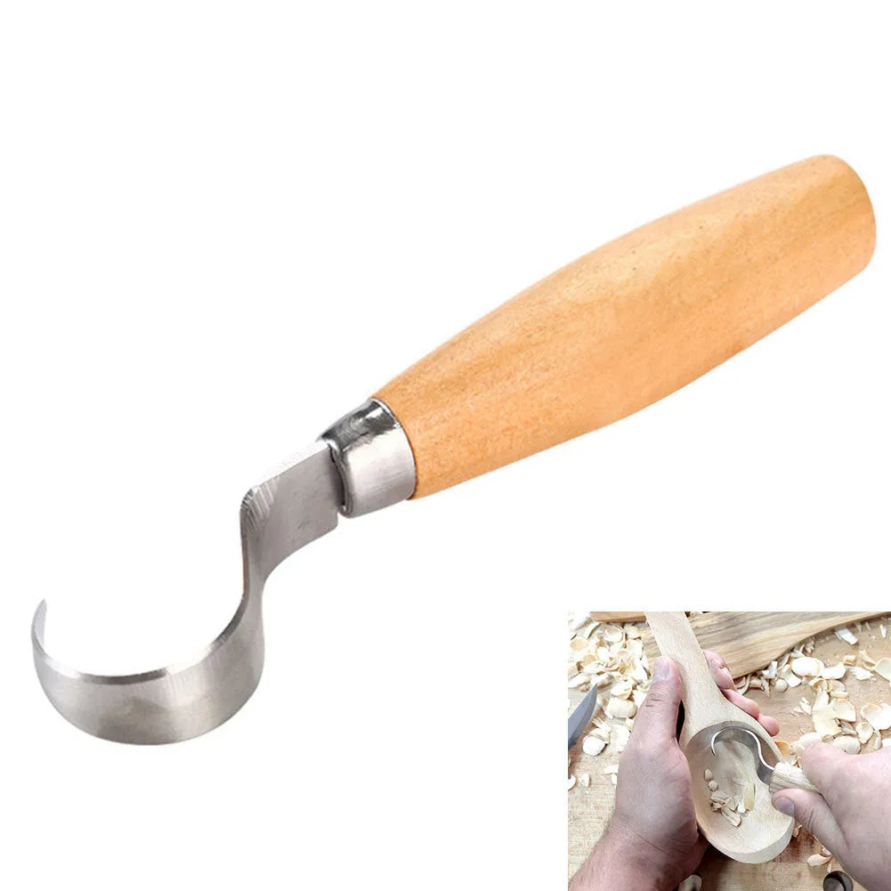 Curve carving knife with wood handle and stainless steel blade for hardwood carving