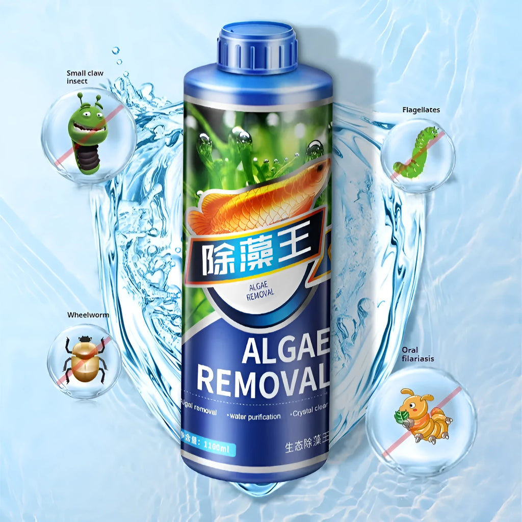 Ecological algae removal agent bottle for freshwater aquariums and fish ponds in three size options