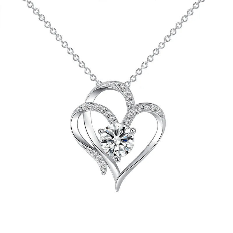 Women's 925 silver heart necklace with diamond treatment in rose gold, white gold, and yellow gold colour options