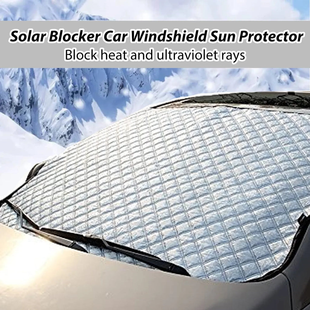 Silver aluminium film car windshield frost cover shown unfolded with 140x95cm dimensions