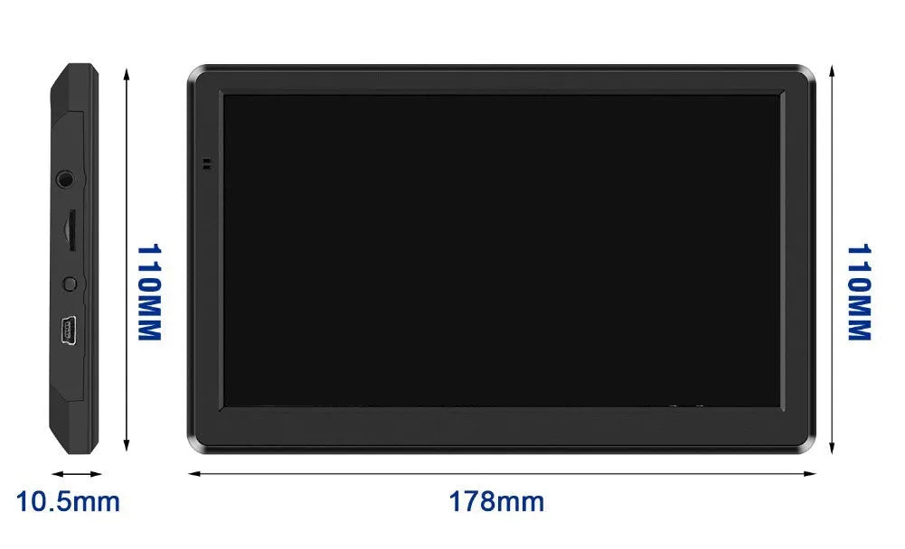 Car GPS navigation device with 7-inch HD screen on dashboard, showing map of Europe